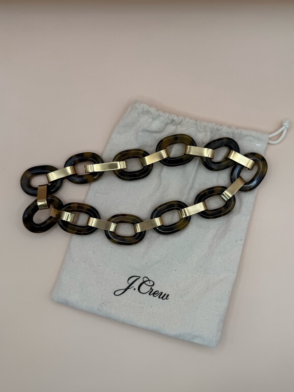 J.Crew Tortoise Resin and Gold Tone Chunky Link Statement Necklace with Dust Bag